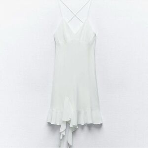Zara White Midi Dress with Ruffle Hem